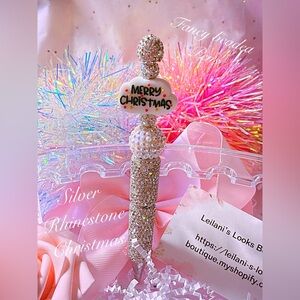 Silver Rhinestone Christmas Pen/Christmas season/silver beads/gifts/Merry